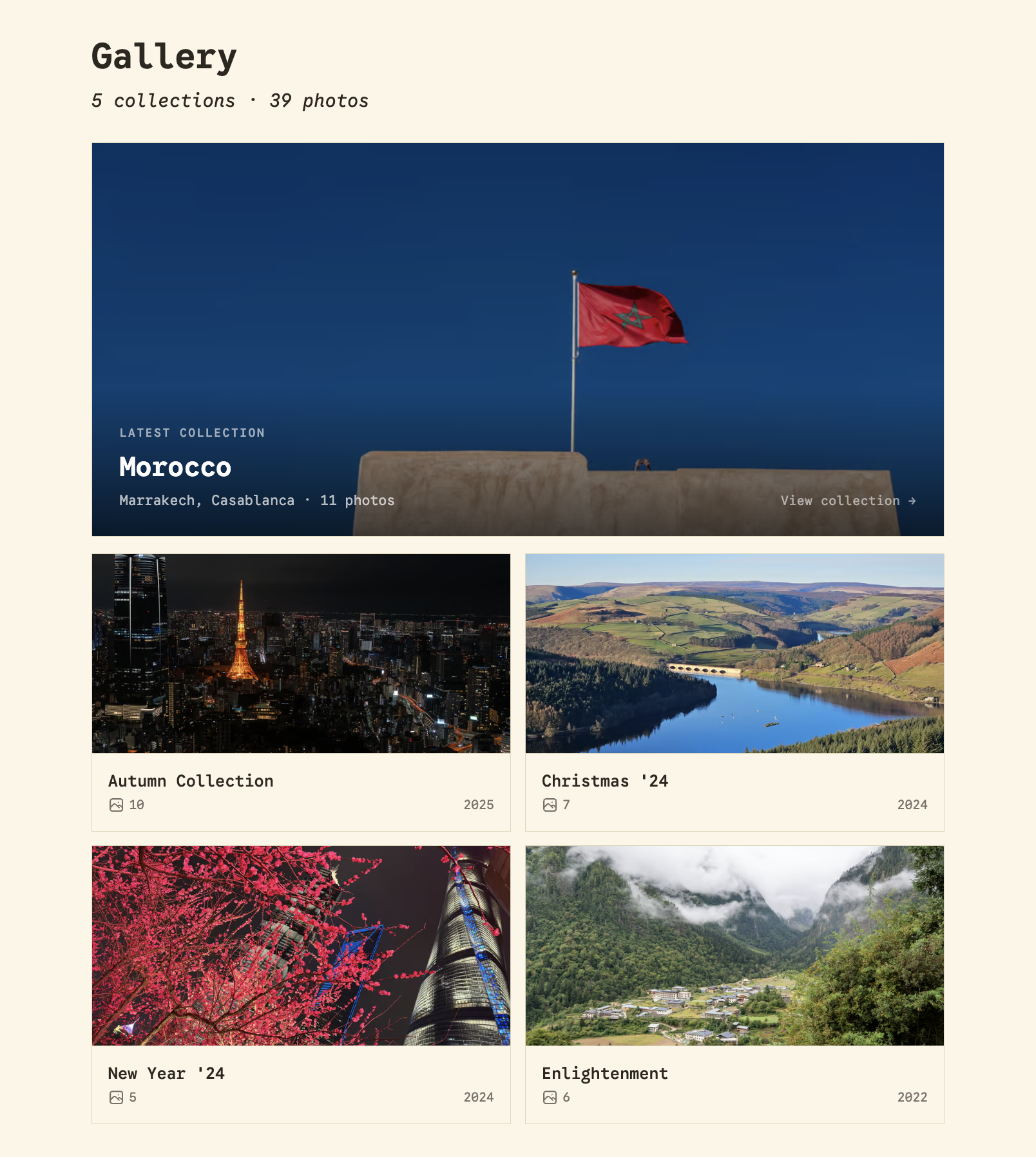 The finished gallery page: a grid of album cards with cover photos